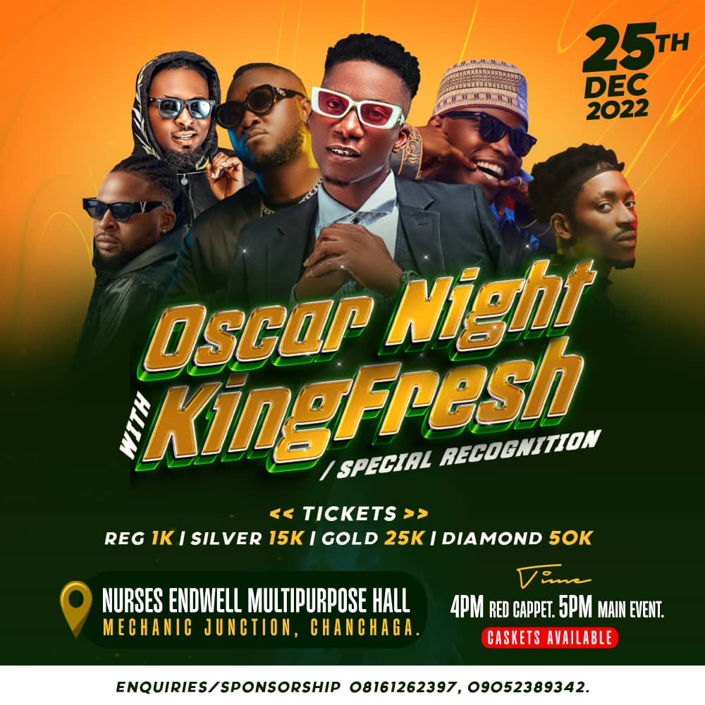 It All About Oscar Night With Kingfresh On 25 December At Nurses Endwell Multipurpose Hall, It All About Kingfresh Birthday Party On 25 December At Nurses Endwell Multipurpose Hall, Slogfresh music, Slogfresh song, Slogfresh biography, Kingfresh Show